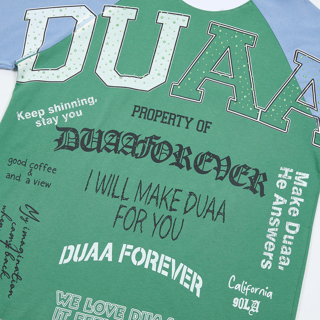 Raglan Sleeve All‑Over Letter Print Oversized T‑Shirt