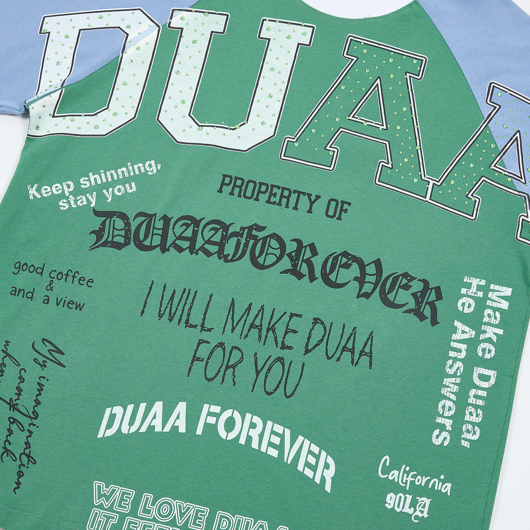 Raglan Sleeve All‑Over Letter Print Oversized T‑Shirt