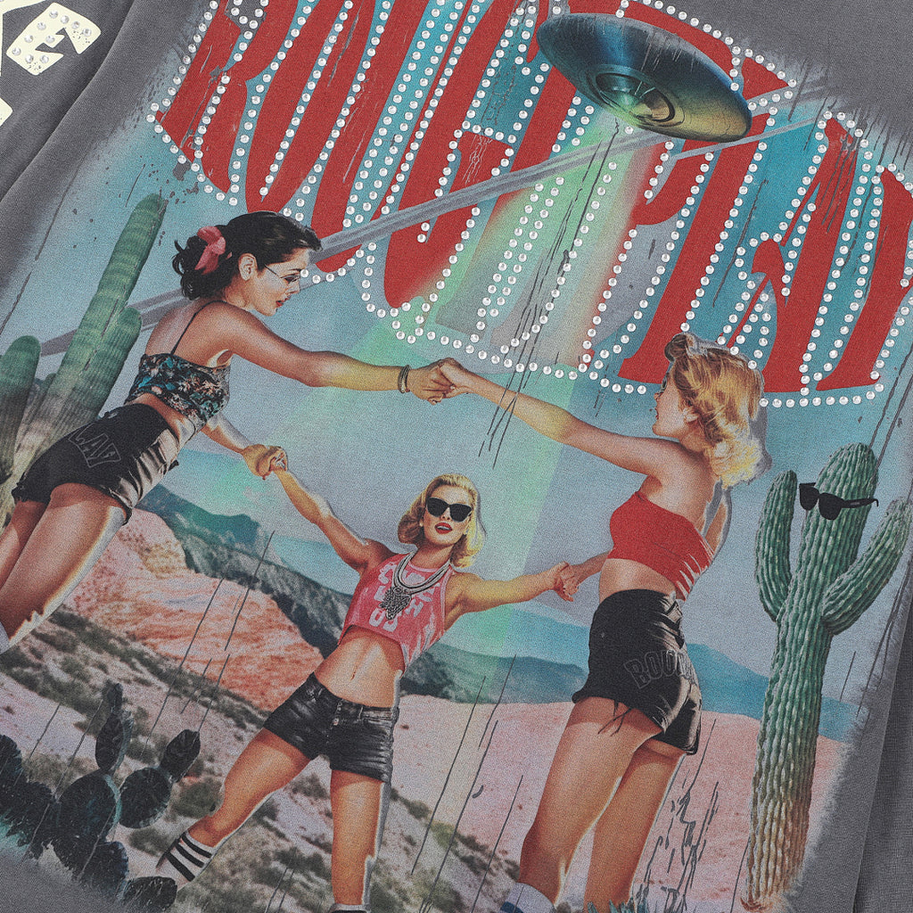 Roughplay Vintage Retro Poster Graphic Long Sleeve Tee Men Oversized Streetwear Top