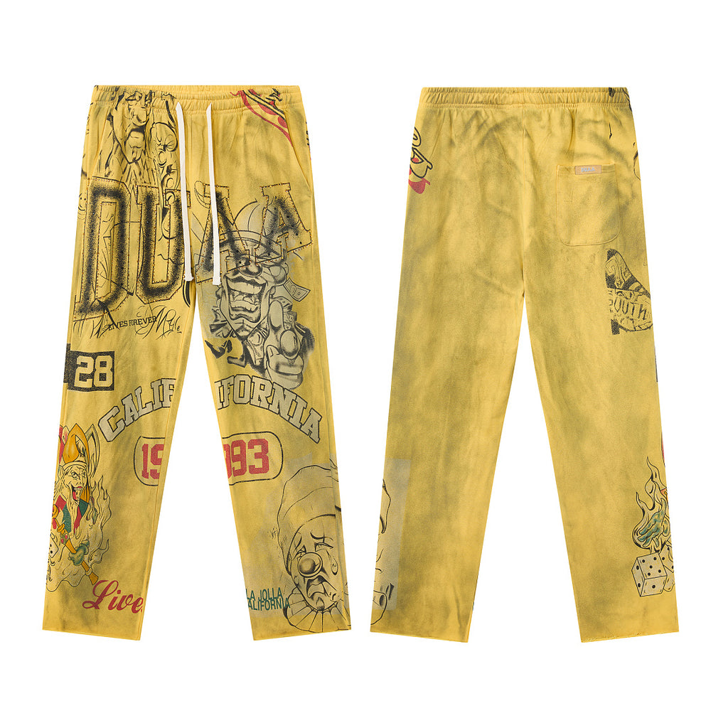 Vintage Yellow All‑Over Print Wide‑Leg Sweatpants