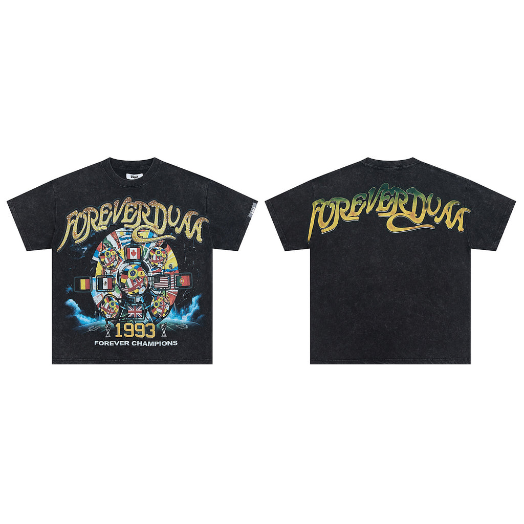 Black Vintage 1993 Wheel Graphic Oversized T‑Shirt