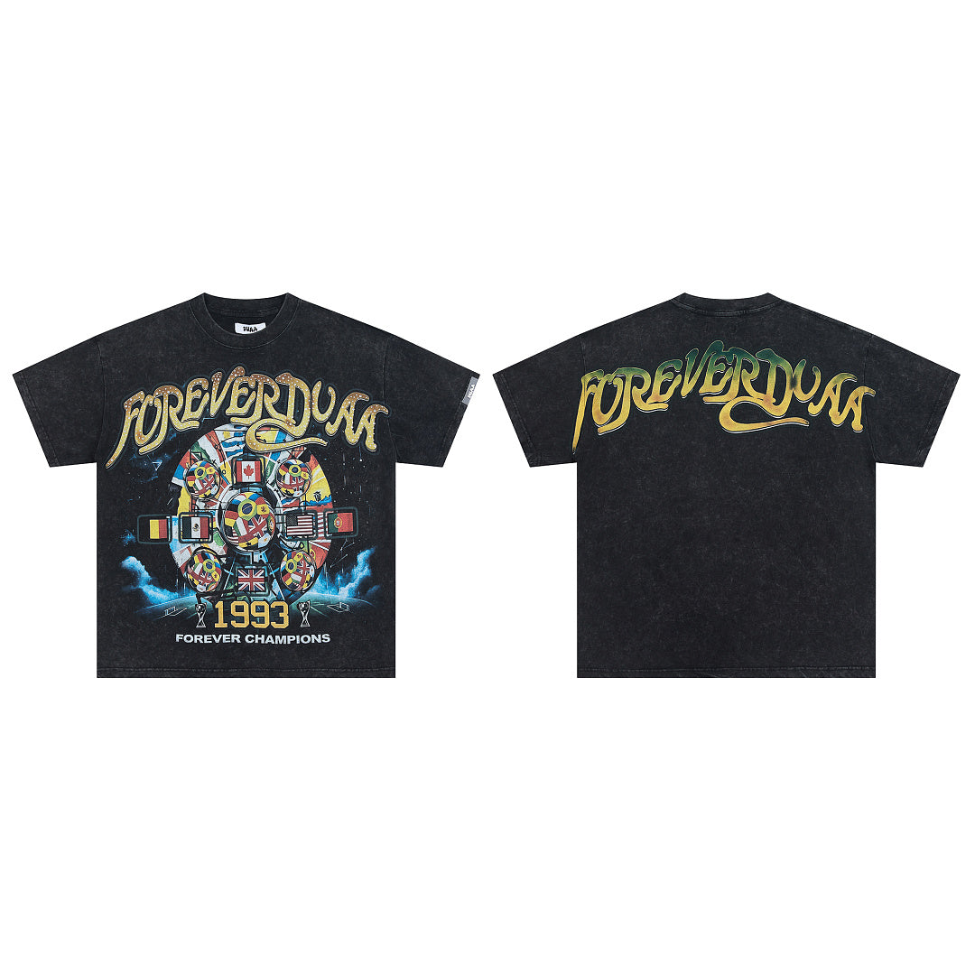 Black Vintage 1993 Wheel Graphic Oversized T‑Shirt