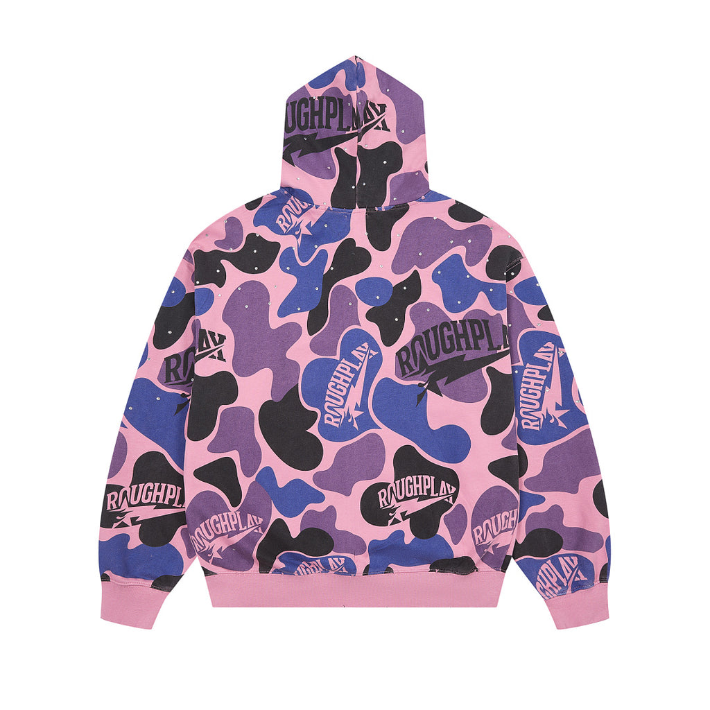Pink Purple Camo Full Zip‑Up Hoodie Oversized Streetwear Hooded Jacket