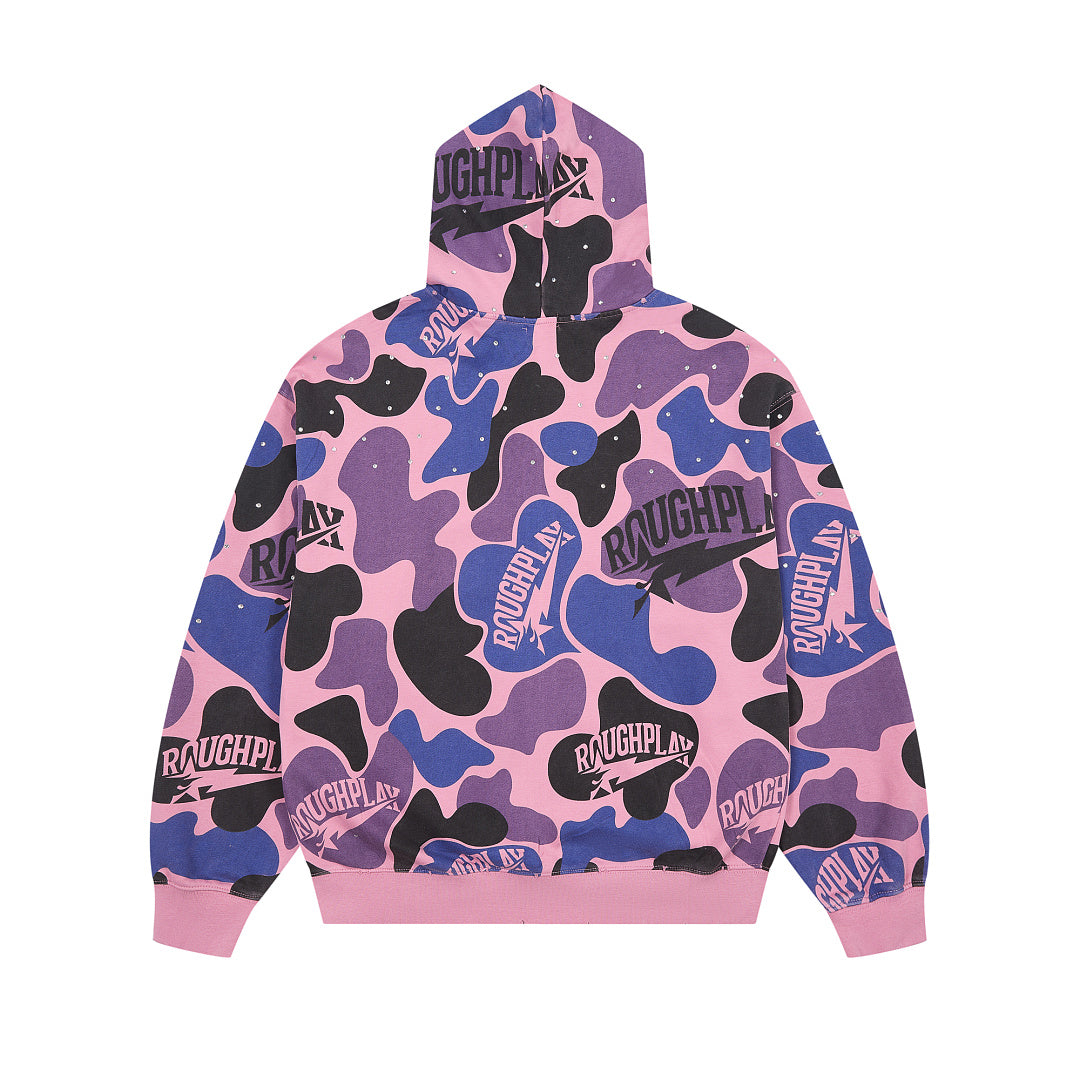 Pink Purple Camo Full Zip‑Up Hoodie Oversized Streetwear Hooded Jacket