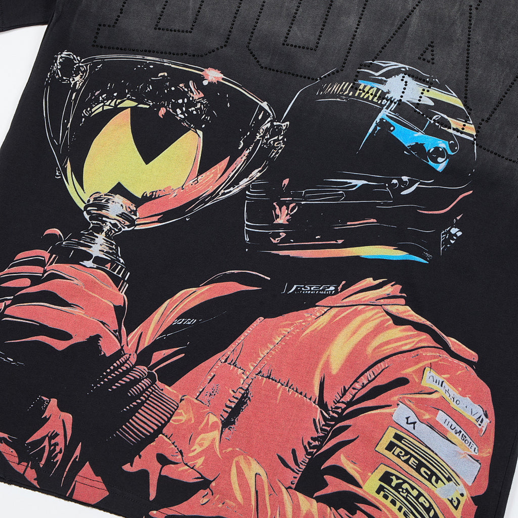 Black Washed Racer Helmet DUAA Graphic Oversized T‑Shirt