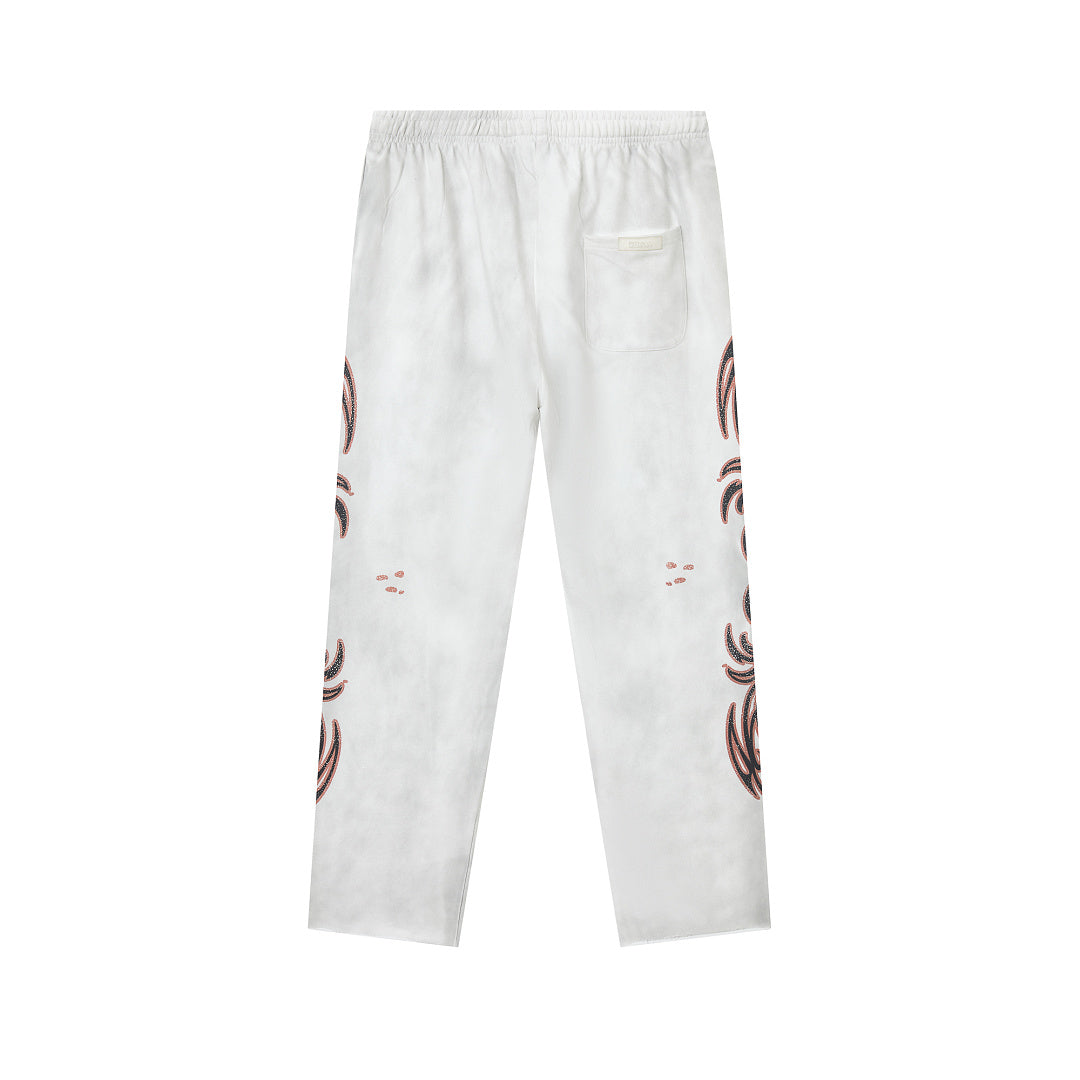 Vintage Distressed Tattoo Graphic Wide‑Leg Sweatpants