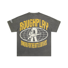 Vintage Washed Grey Skeleton Globe Graphic Oversized T‑Shirt
