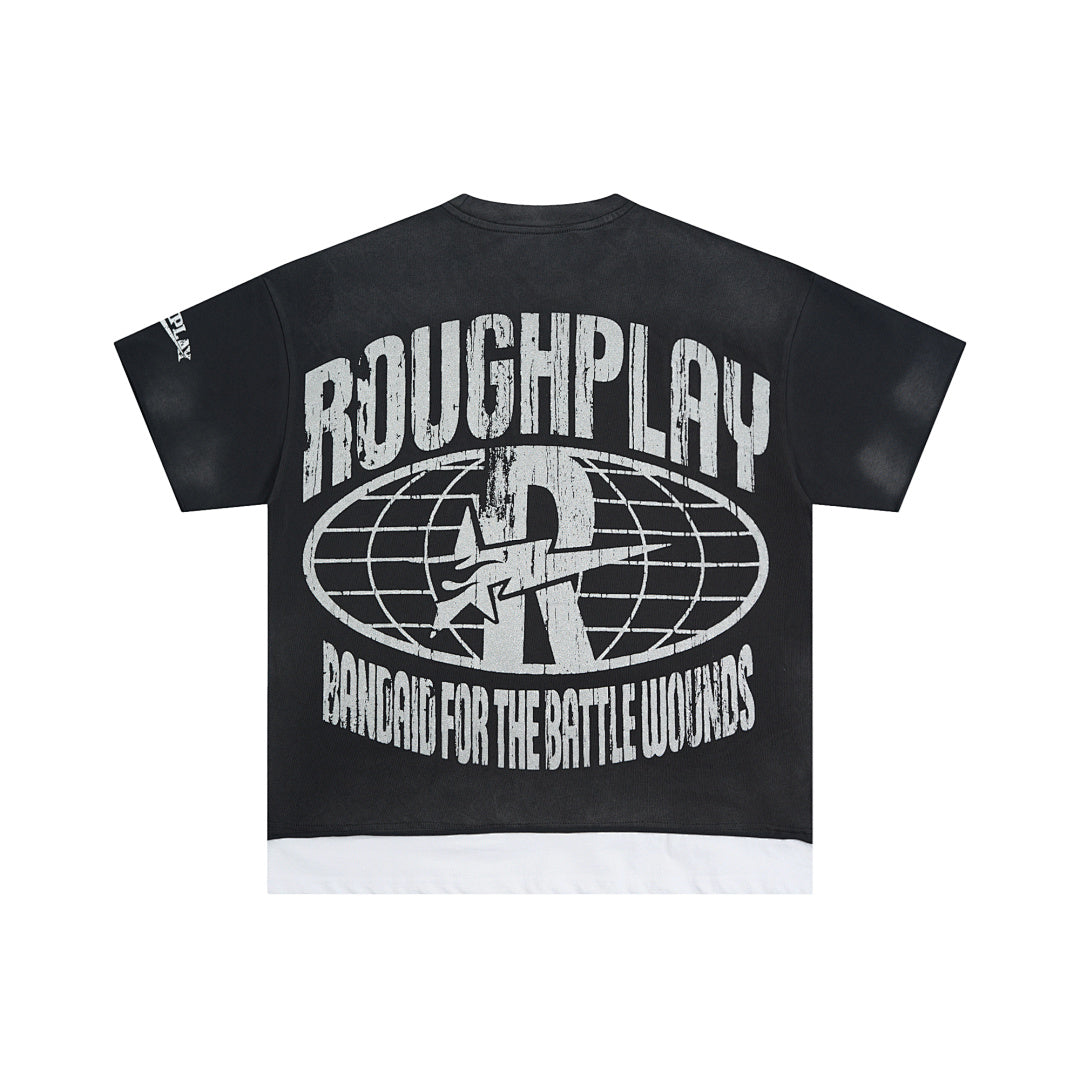 Vintage Washed Black Purple Skull Globe Graphic Oversized T‑Shirt