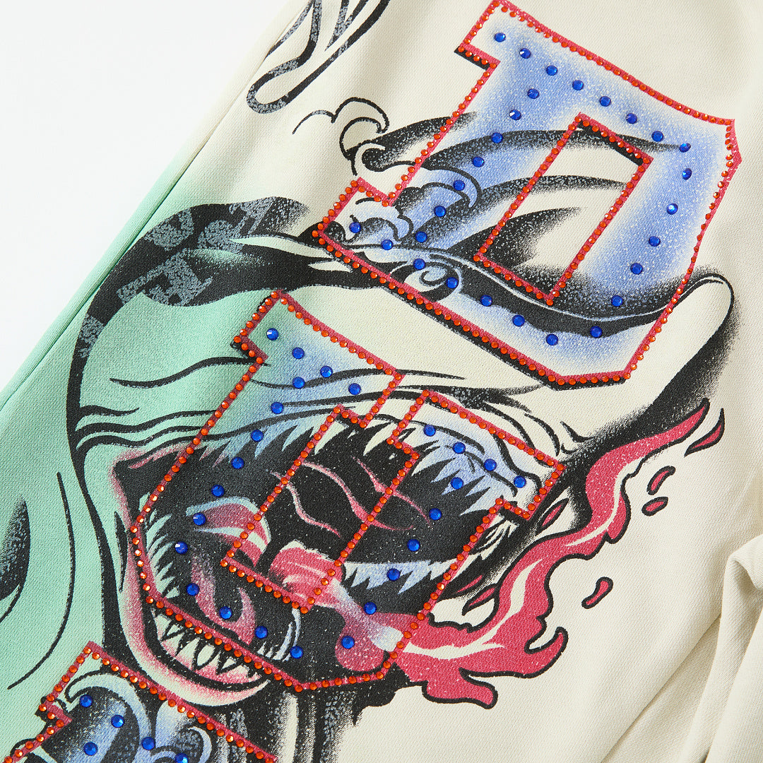 Tie‑Dye Rose Tattoo Graphic Wide‑Leg Sweatpants