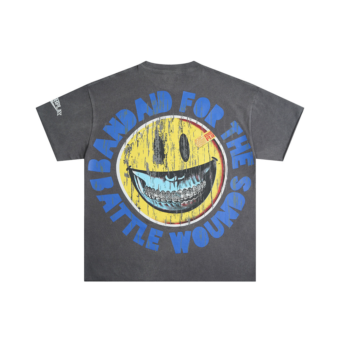 Roughplay Vintage Racer Smiley Graphic Short Sleeve Tee Men Oversized Streetwear T‑Shirt