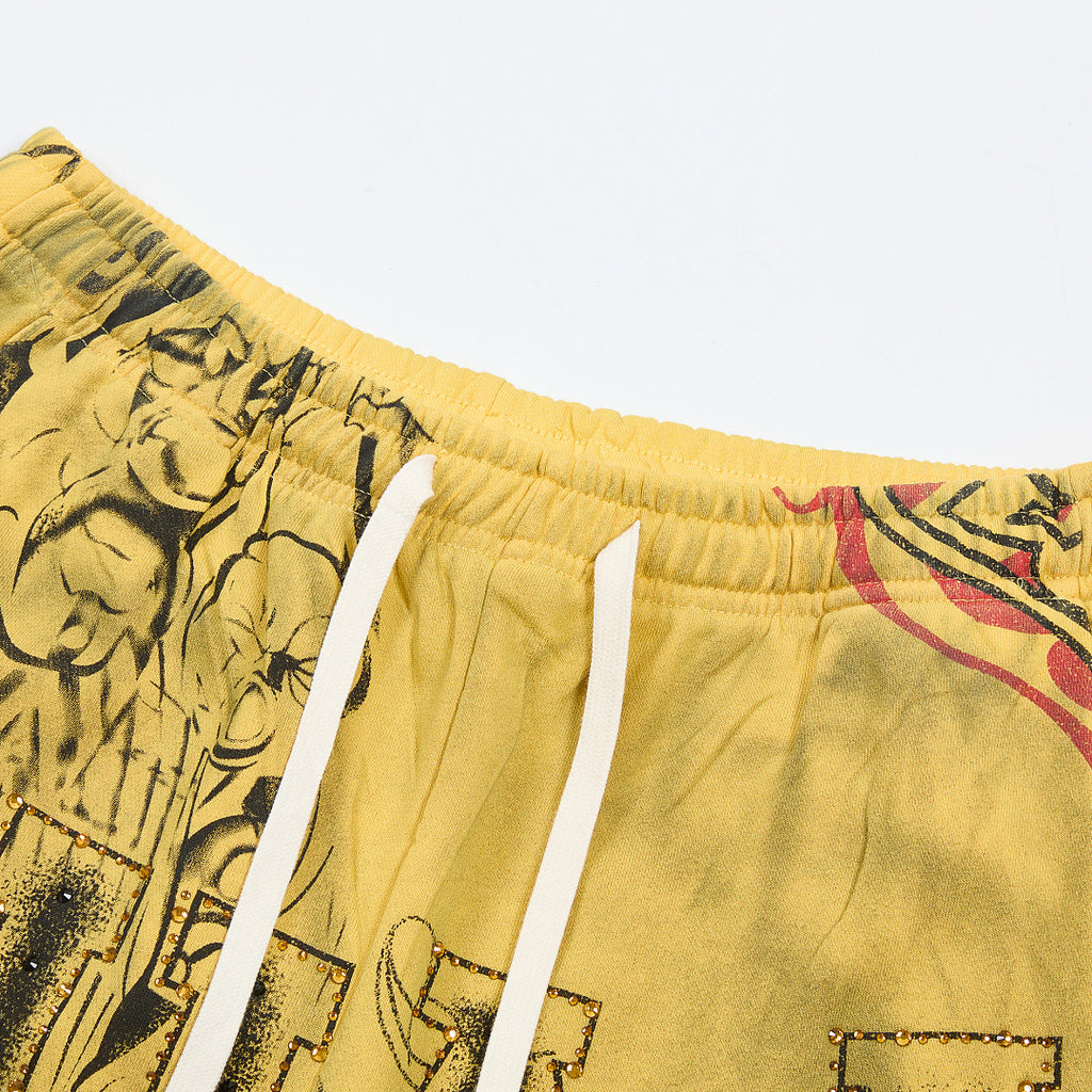 Vintage Yellow All‑Over Print Wide‑Leg Sweatpants