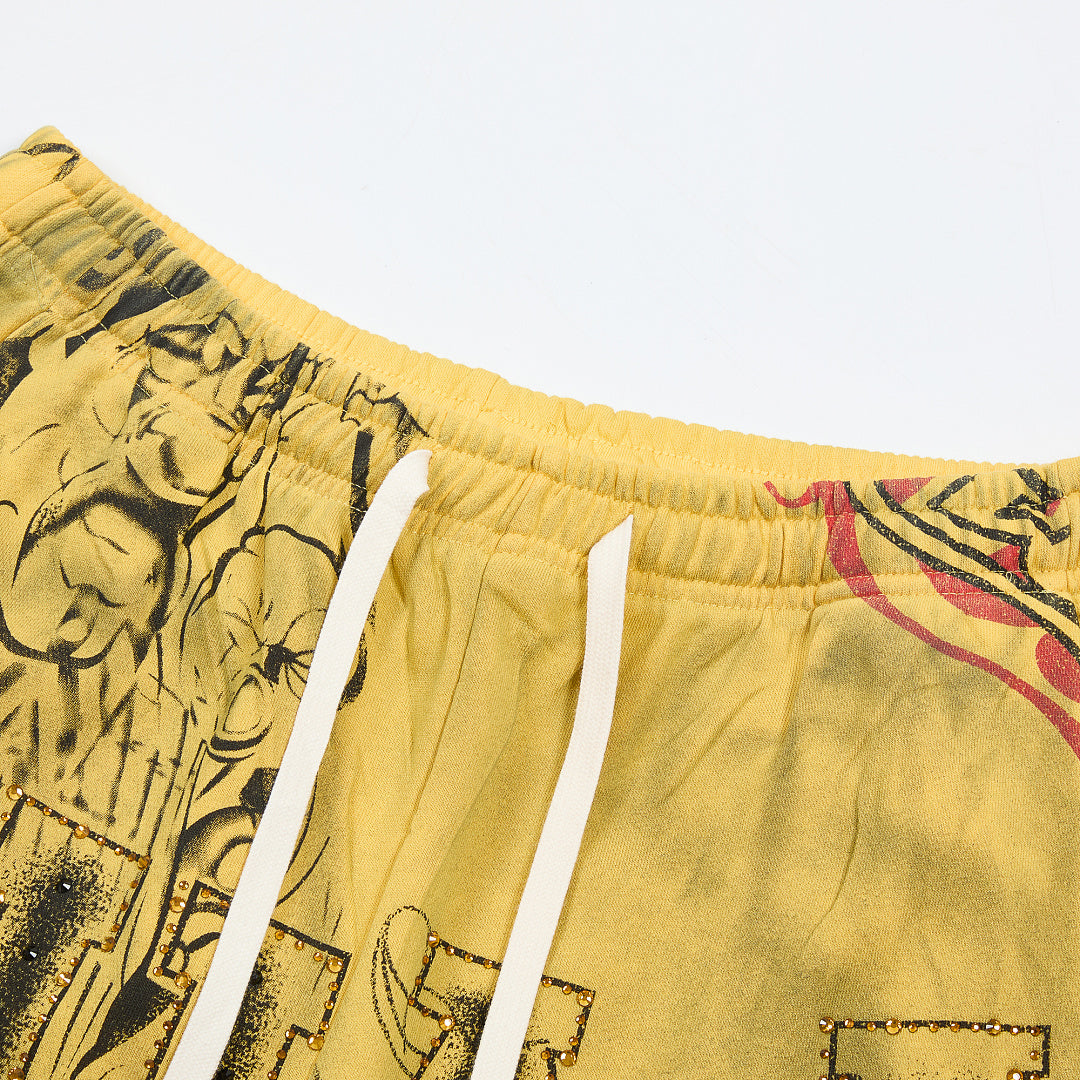 Vintage Yellow All‑Over Print Wide‑Leg Sweatpants