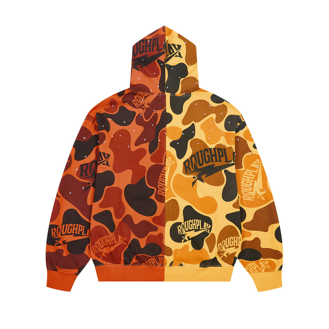 Color Block Camo Patchwork Zip‑Up Hoodie Streetwear Oversized Hooded Jacket