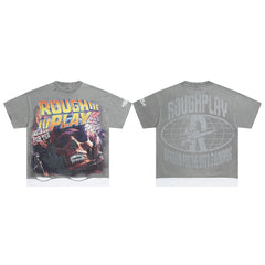 Vintage Washed Grey Skull Globe Graphic Oversized T‑Shirt