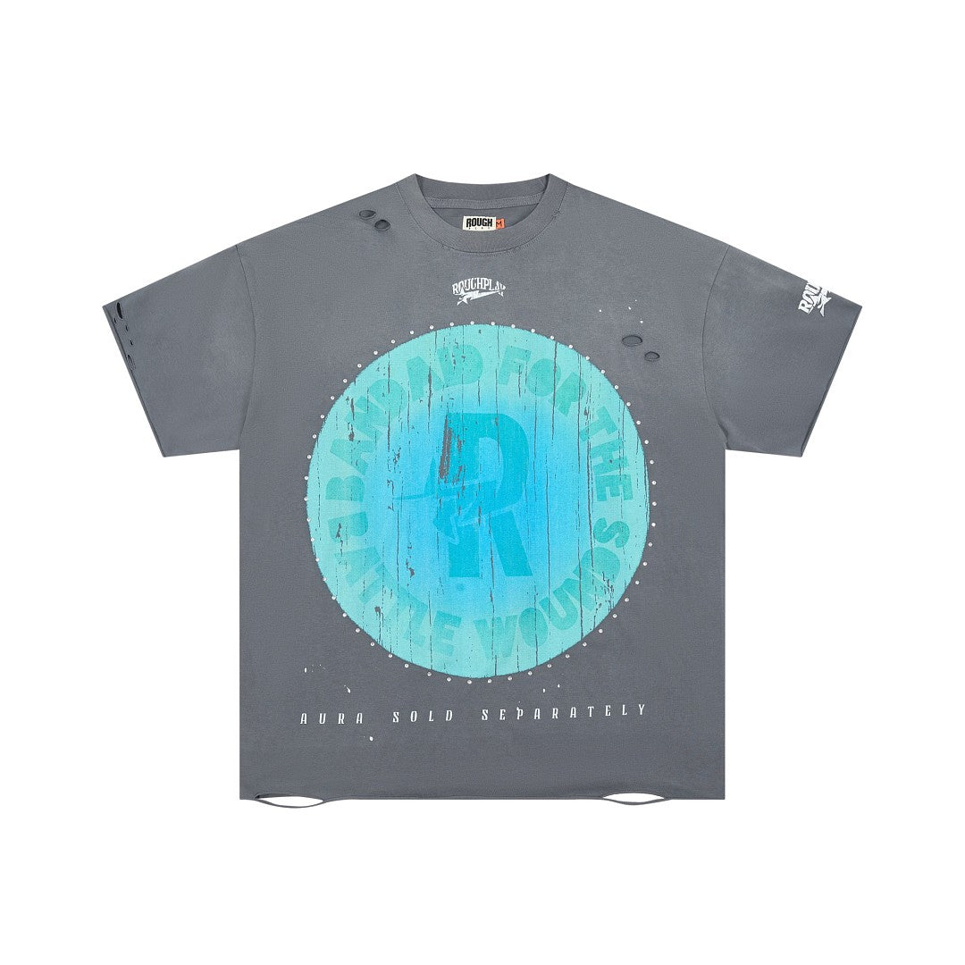 Oversized Washed Grey Graphic Tee Roughplay Worldwide Streetwear Short Sleeve T‑Shirt
