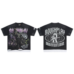 Vintage Washed Black Purple Skull Globe Graphic Oversized T‑Shirt