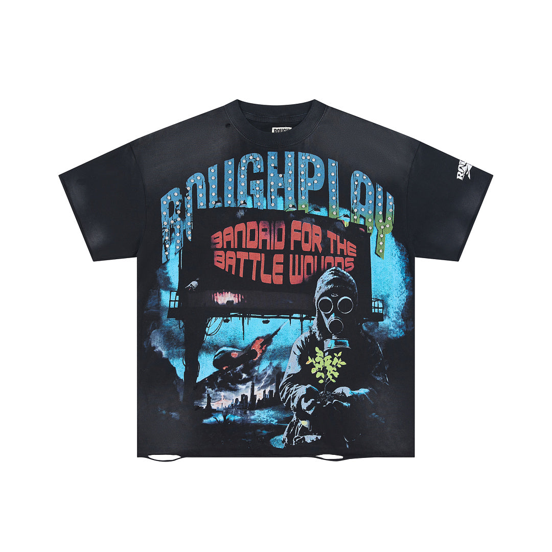 Black Vintage Portrait Graphic Oversized Tee Roughplay Worldwide Streetwear T‑Shirt