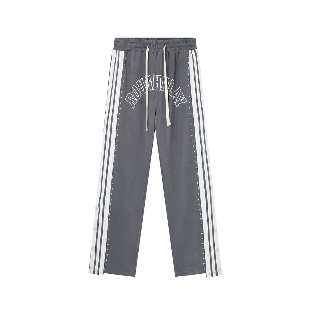Grey Side Stripe Gothic Letter DUAA Wide Leg Track Pants