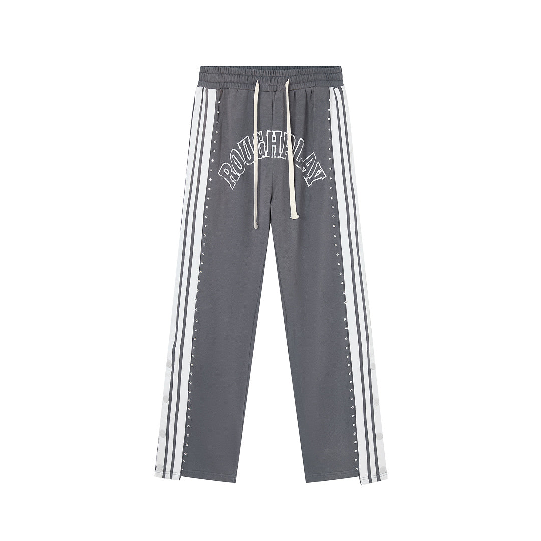 Grey Side Stripe Gothic Letter DUAA Wide Leg Track Pants