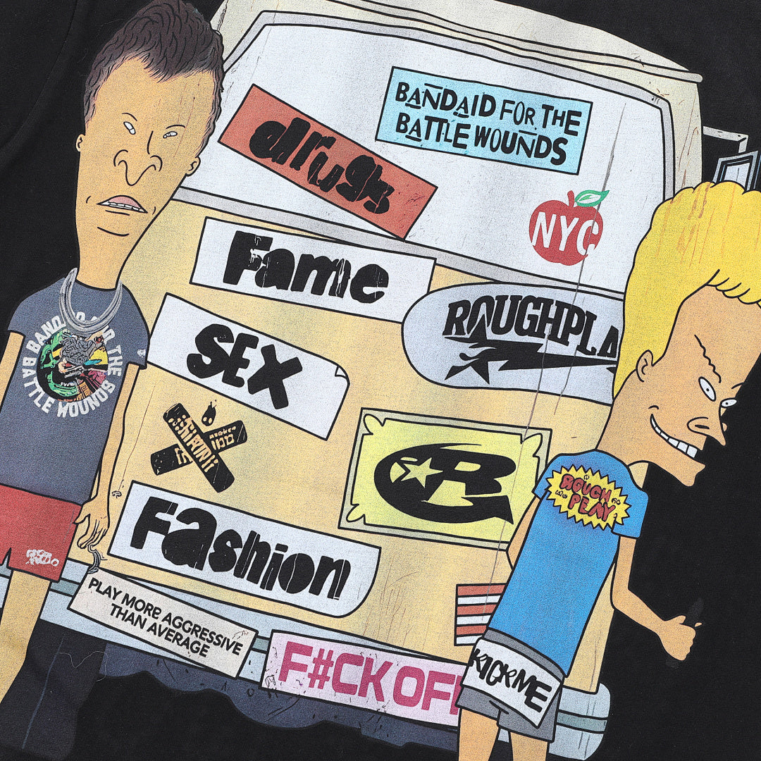 Roughplay Retro Cartoon Collage Graphic Short Sleeve Tee Men Oversized Streetwear T‑Shirt