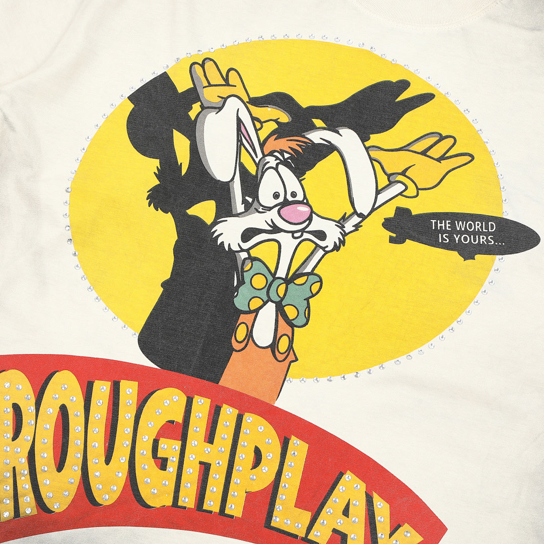 Roughplay Vintage Cartoon Graphic Short Sleeve Tee Men Oversized Streetwear T‑Shirt