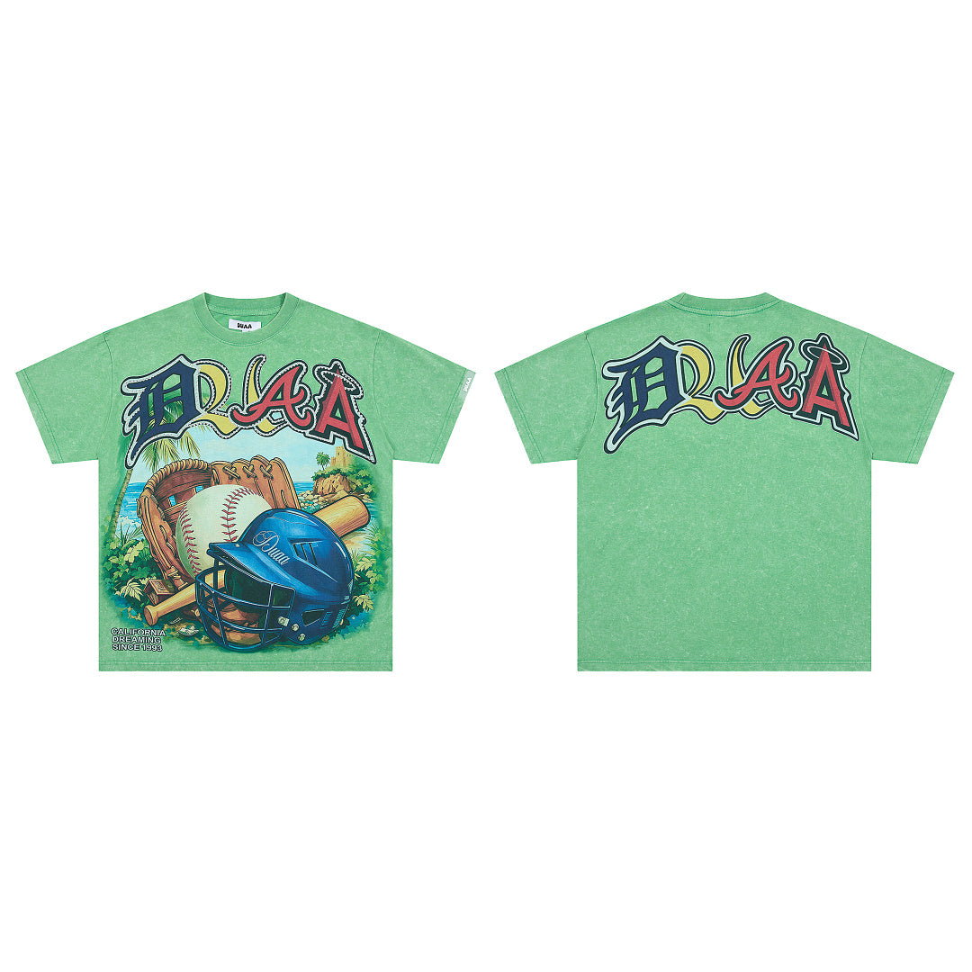 Green Vintage Baseball Graphic Oversized T‑Shirt