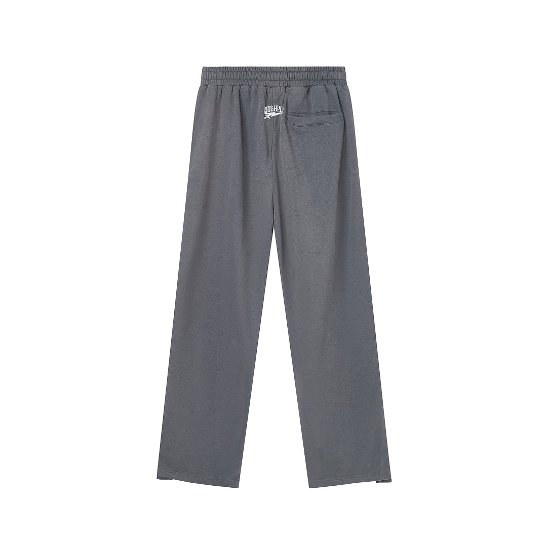 Grey Side Stripe Gothic Letter DUAA Wide Leg Track Pants