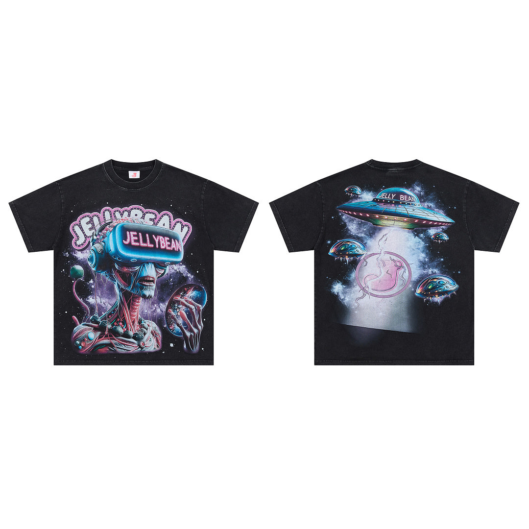 Retro Sci‑Fi Alien UFO Graphic Oversized T‑Shirt