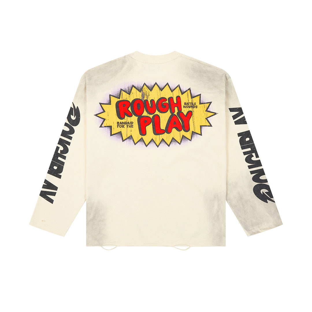 Roughplay Vintage Comic Graphic Long Sleeve Tee Men Oversized Streetwear Top