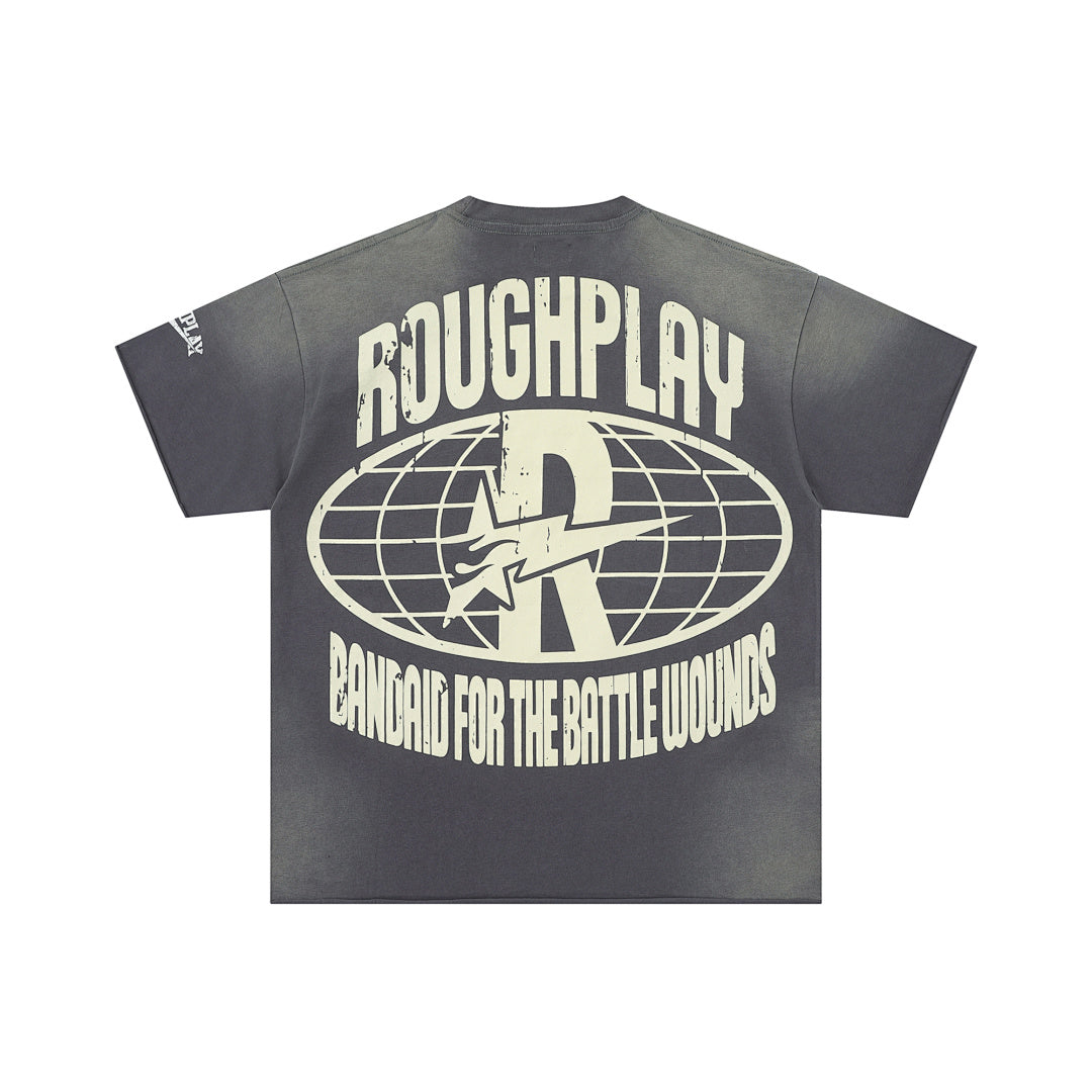 Roughplay Vintage Portrait Graphic Short Sleeve Tee Men Oversized Streetwear T‑Shirt