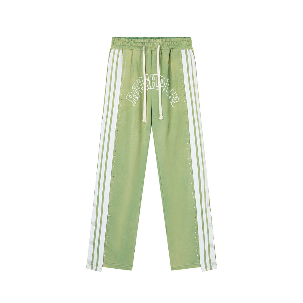 Green Washed Side Stripe Gothic Letter DUAA Wide Leg Track Pants