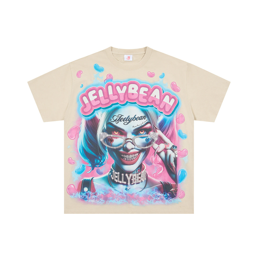 Jellybean Retro Surreal Portrait Graphic Oversized T‑Shirt