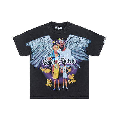 Black Vintage 24 Angel Portrait Graphic Oversized T‑Shirt