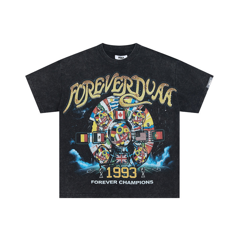 Black Vintage 1993 Wheel Graphic Oversized T‑Shirt