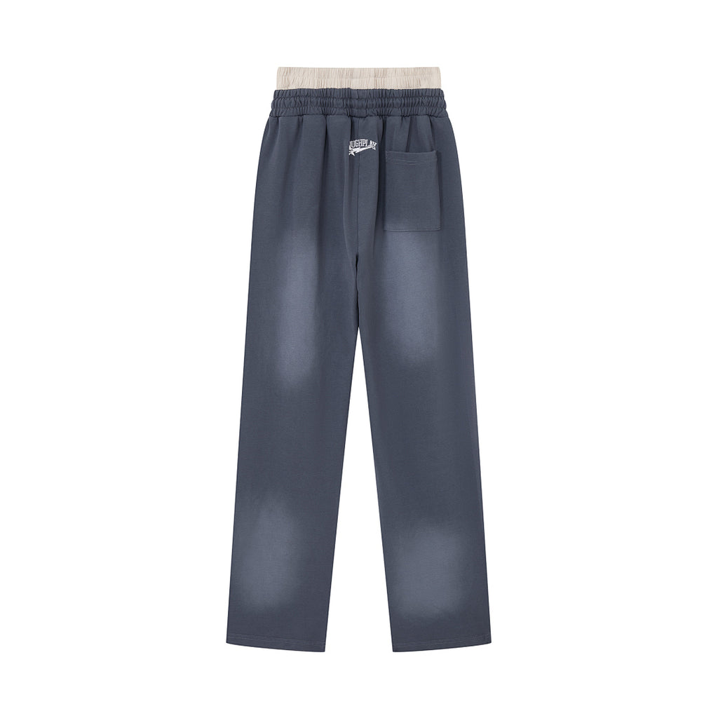 Roughplay Vintage Washed Green Letter Side Stripe Wide Leg Sweatpants Men Streetwear Loose Trousers