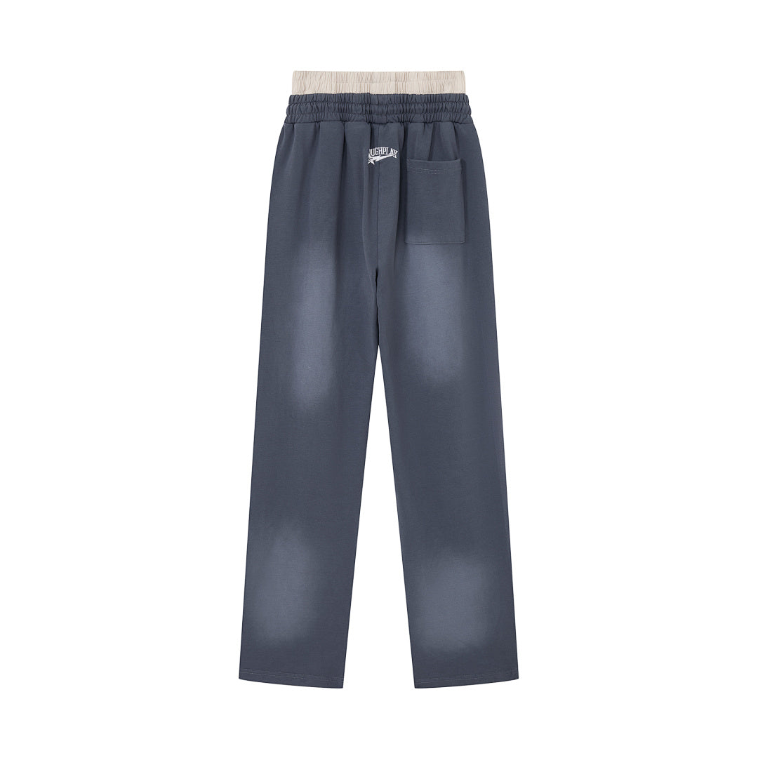 Roughplay Vintage Washed Green Letter Side Stripe Wide Leg Sweatpants Men Streetwear Loose Trousers