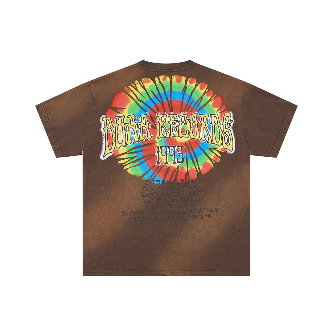 Brown Tie‑Dye Vintage Records 1993 Graphic Oversized T‑Shirt