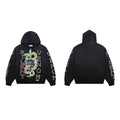 Black Vintage Panther & Snake Graphic Oversized Zip‑Up Hoodie