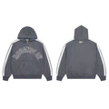 Dark Grey Washed Side Stripe Gothic Letter DUAA Zip‑Up Hoodie
