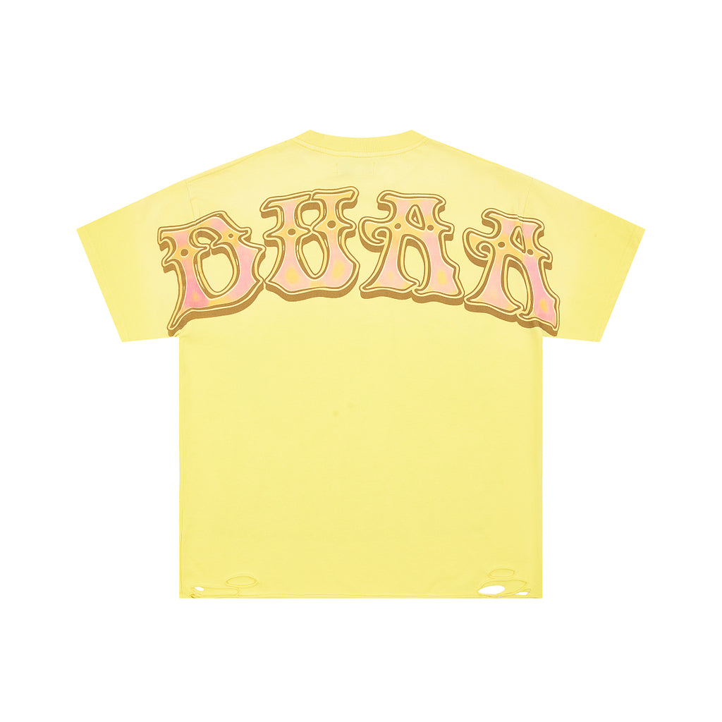 Yellow Vintage Peace Symbol Globe Graphic Oversized T‑Shirt