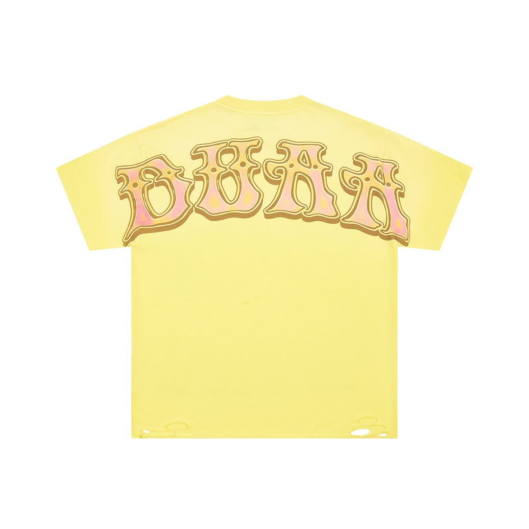 Yellow Vintage Peace Symbol Globe Graphic Oversized T‑Shirt