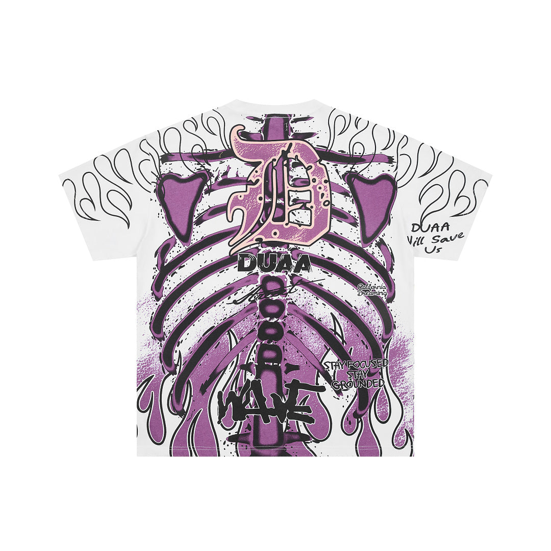 Vintage Washed Purple Skeleton Graphic Oversized T‑Shirt