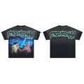 Black Vintage Night Scene Figure Graphic Oversized T‑Shirt