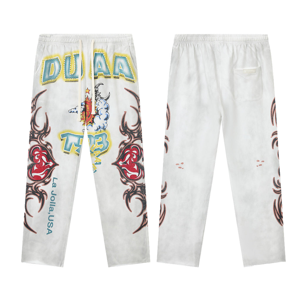 Vintage Distressed Tattoo Graphic Wide‑Leg Sweatpants