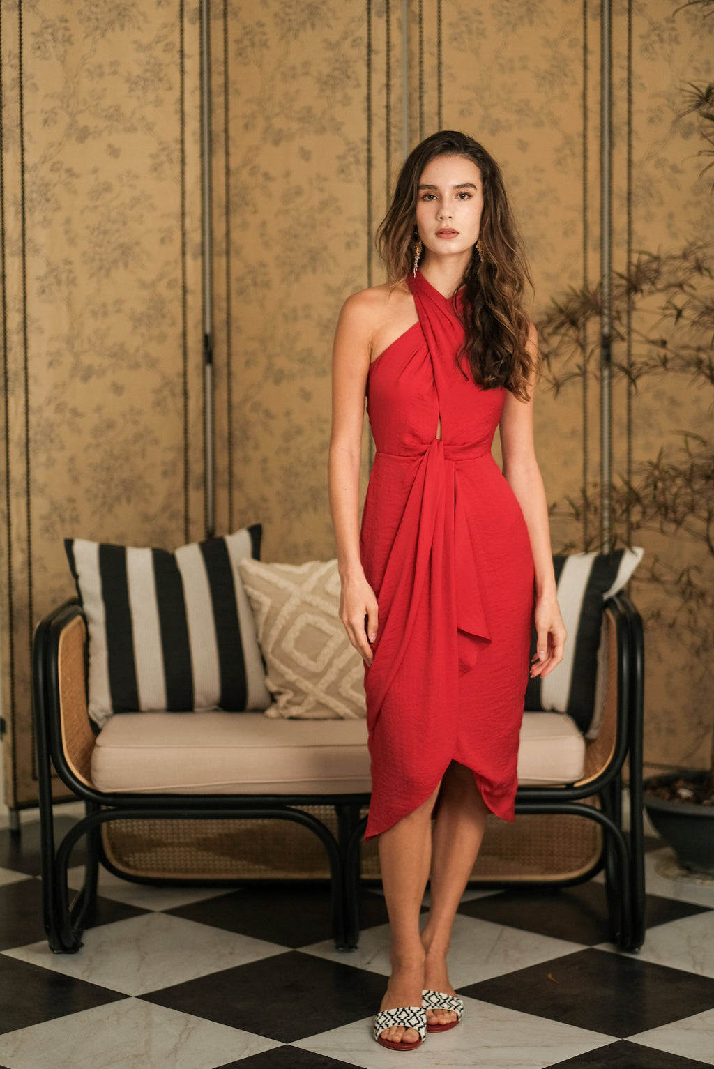 Clyo Halter Knot Dress - Red /Rose Pink