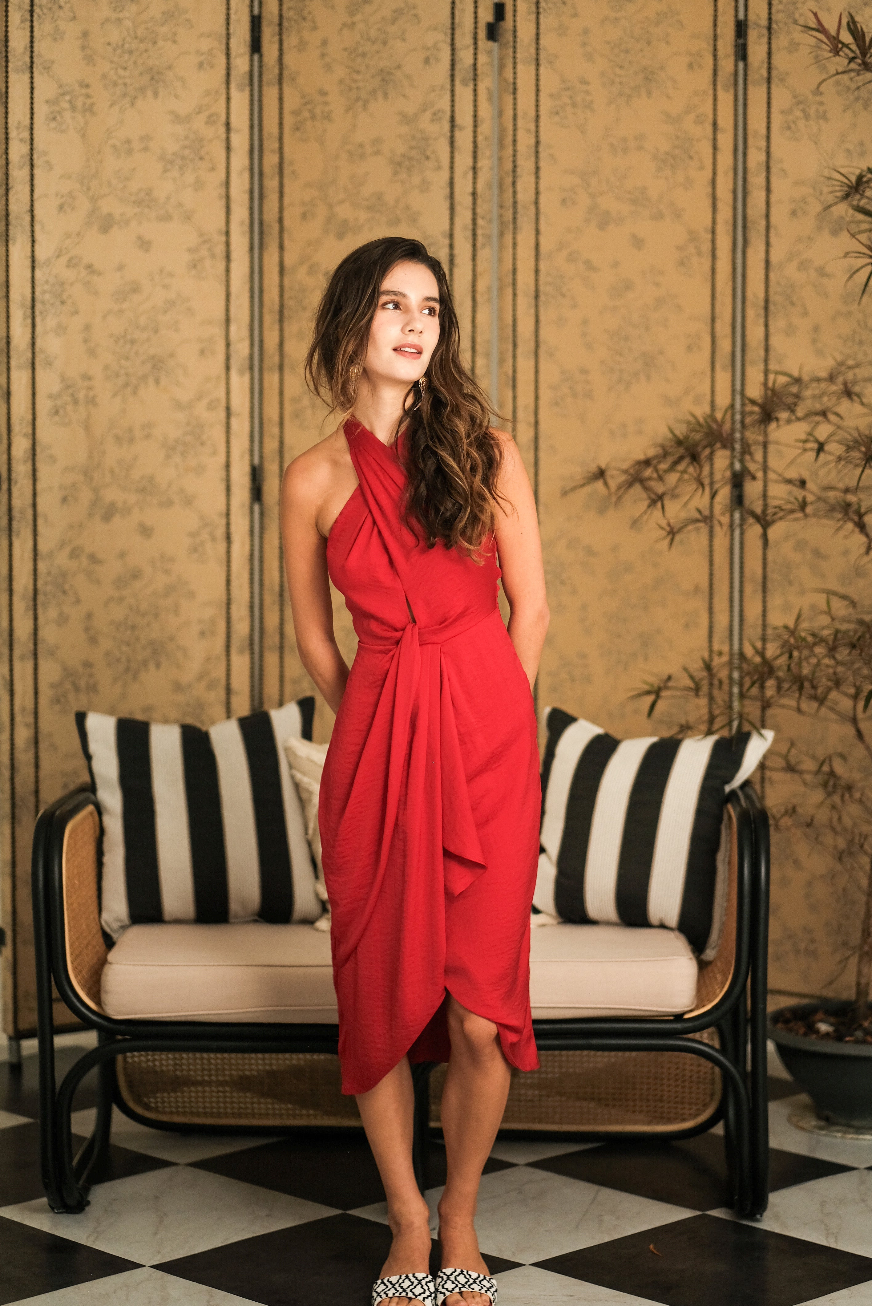 Clyo Halter Knot Dress - Red /Rose Pink