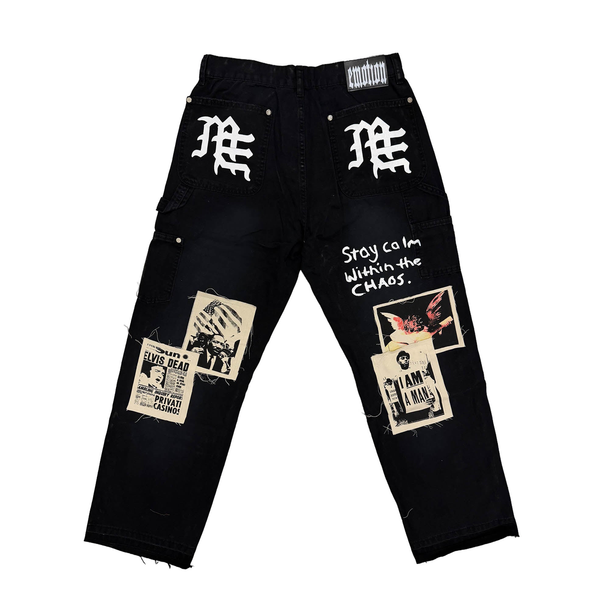 Mixed Emotions　Black “Newspaper” Carpenter Pants