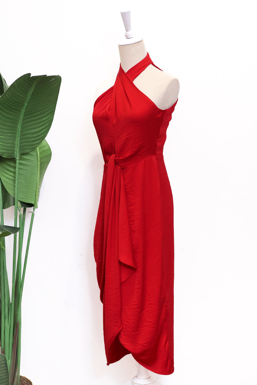 Clyo Halter Knot Dress - Red /Rose Pink