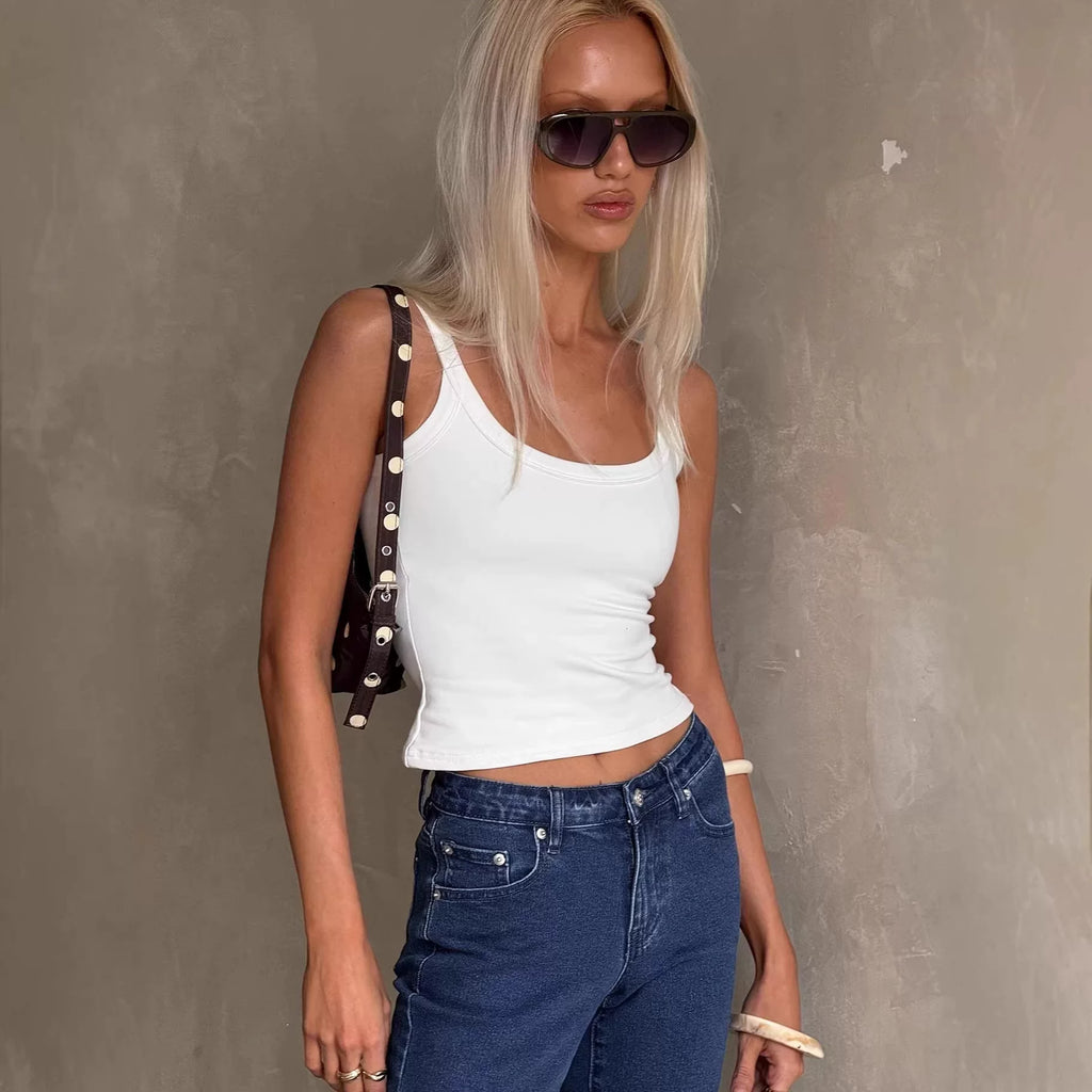Princess Polly American style spicy girl casual simple and versatile white camisole vest seven quarter jeans