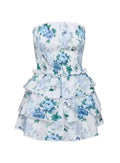 Princess Polly's new design is a pleated waist cinching multi-layer ruffle edge strapless dress for women